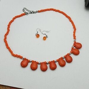 Orange Rock Bead 16" Necklace & Earrings